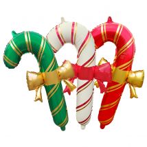 3Pcs 30inch red white green Bowknot Christmas Cane Foil Balloons Stick Crutch Balloon Christmas Decorations for home store Party