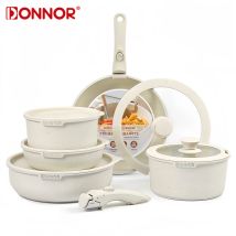 DONNOR 5-teiliges/17-teiliges Antihaft-Bratpfannen-Set, ungiftige Bratpfanne mit abnehmbarem Griff, Aluminium-Druckguss-Milchpfanne, Topf-Sets