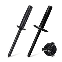 40/100 Stück dreifach gefaltete Nieten, komplett aus schwarzem Aluminium, großer Kopf, schwarze Flanschtyp-Klappnieten, Metall-Pop-explodierende Blindnieten