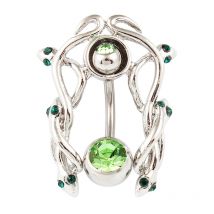 Snake navel ring women belly button ring green stones body jewelry 14G Stainless Steel bar Not allergic piercing jewelry