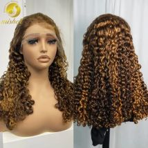 300% Dichte Roman Roll Echthaarperücken HD 13x4 Lace Front Wasserwellenperücke 12A Double Drawn Highlight Ombre Bouncy Curly Haarperücke