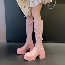 Hohes Aussehen, dicker Boden, dünnes Mesh-Temperament, ausländischer Stil, bequem, rutschfest, atmungsaktiv, modische Stiefel für Damen