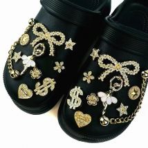 20PCS Schuh Charms Set Ballett Mädchen Gold Strass Herz-förmigen Bogen Schuh Dekoration Schnalle für Sandalen Clogs DIY zubehör Geschenk