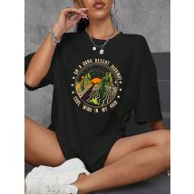Grafik & Brief druck Rundhals ausschnitt Frauen T-Shirt atmungsaktive Kurzarm Mode coole Streetwear lässig O-Ausschnitt