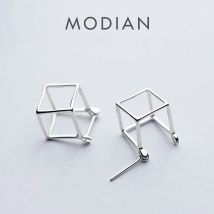 Modian Neue Design Geometrische 3D Platz Cube Stud Ohrringe für Frauen Authentische 925 Sterling Silber Stilvolle Minimalismus Schmuck Geschenk