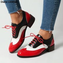 Vintage Stil Casual Lace up Schuhe Für Frauen Oxfords Mode Mischfarben Frauen Wohnungen Dame PU Leder Einzelnen Schuh Große Größe