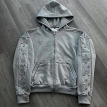 Übergroßer Harajuku Grauer Vintage Fashion Zipper Hoodie Europäischer und amerikanischer Herbst/Winter High Street Vielseitiges Sweatshirt Emo