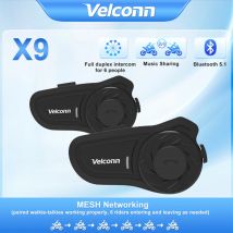 Velconn X9 Mesh Intercom Motorcycle Helmet Bluetooth Headset For 6 Riders 1500M Full Duplex Talking Music Sharing FM Radio IP65