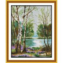 Joy Sunday Beautiful View Of Lake Pattern Cross Stitch Kits Aida Fabric 16CT 14CT Printed DIY Hand Needlework Embroidery Sets