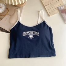 Frauen Crop Tops Mit Gepolsterter Bh Oansatz Solide Crop Tops Brief Druck Tops Spaghetti Leibchen Für Frauen 2024 Sommer