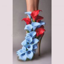 Blaue rote Calla-Lilien-Dekor-Sandalen mit mehreren Blumen, seltsamer Stil, runde Zehen, High Heels für Damen, Schuhe 2025, Zapatos Para Mujere