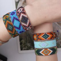 ZHONGVI Colorful Bohemian Style Miyuki Bead Bracelet Fashion Geometric Grid Design Adjustable Handmade Braided Jewelry
