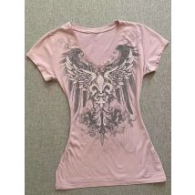 HOUZHOU Y2k Harajuku Grafik-T-Shirts für Damen, Vintage-Rosa, Gothic-bedruckte T-Shirts, kurzärmelige T-Shirts, amerikanische Retro-Ästhetik der 2000er Jahre