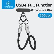 Hagibis USB4-Telefon-Lanyard-Kabel, tragbares USB-C-zu-Typ-C-Handgelenk-Lanyard-Kabel, 240 W, 80 Gbit/s, für Thunderbolt 4/5 iPhone 17 Pro SSD