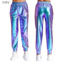 Frauen Shiny Metallic Hosen Hip Hop Modern Dance Hosen Hohe Taille Elastische Taille Sport Hosen Metallic Gläser Lose Hosen Streetwear