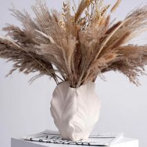 CAPIRON 21 cm Blatt-Keramikvase, weißer Pampasgrashalter, modernes Boho-Mittelstück, minimalistisches Zuhause, Wohnzimmer, Dekoration, Inneneinrichtung