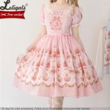 Vorbestellung Süßes bedrucktes Lolita-Kleid Lässiges kurzes Alltagskleid / Rock ~ Kaninchen im Rosengarten von Strawberry Witch