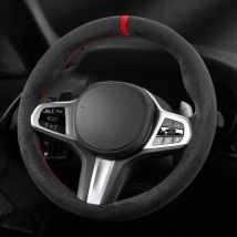 Hand Sewing Steering Wheel Cover Soft Suede Leather Sweat-Absorbent Breathable Car Steering Wheel Cover Car Accessories 36-38CM