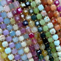 Koraliki dystansowe w kształcie kostek z naturalnego kamienia: morganit fasetowany kwadratowy, kwarc, chalcedon, turkusy do tworzenia biżuterii DIY, bransoletki, naszyjniki.