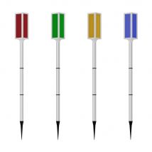 Solar powered bollard lights with multiple color and lighting mode options.，Suitable for driveways, gardens, and paths.