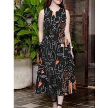 2023 ZANZEA Sommer Mode Frauen Kleid V-ausschnitt Ärmelloses Sommerkleid Elegante EINE Linie Gedruckt Urlaub Partei Vestidos Casual Kaftan