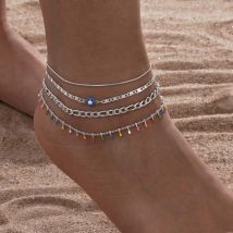 Bracciale cavigliera a strati placcato oro per donna, fermaglio impermeabile Figaro Cuban Link Foot Chain Beach Cavigliere impilabili