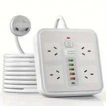AU-Stecker-Stromversorgungsplatine mit 5 USB-Anschlüssen, 1 Typ-C-Anschluss, Netzteil-Buchse, Überlastschutz, Netzwerkfilter, 2 m Kabel, schwarz, weiß
