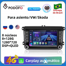 Podofo 2 Din Android 11 Radio reproductor Multimedia para coche Carplay para VW/Volkswagen/Golf/Polo/Tiguan/Passat/b6/SEAT/leon/Skoda/Octavia