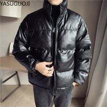 YASUGUOJI Neue Baumwolle gefütterte männer PU Leder Jacke Beiläufige Dünne Bomber Jacke Männer Warme Parka Herren Winter Puffy jacken und Mäntel