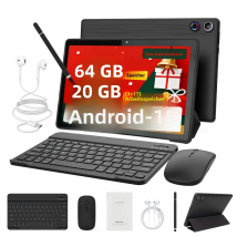 Android15 Tablet 10 Zoll 20GB RAM 64GB ROM Erweiterbar auf 1TB WIFI6 WidevineL1 GMS 5000mAh Stift Tastatur Maus Kopfhörer Hülle Set