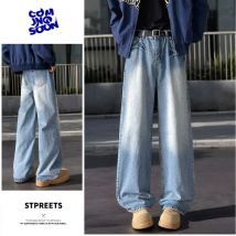 Einfache männer Y2K Baggy Denim Hosen Vintage Waschen Breite Bein Lose Jeans Beiläufige Gerade Amerikanischen Stil Männliche Hosen Neue 2025