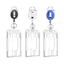Porta badge doppio da 1 pezzo Porta badge verticale da 2 carte con slot per i pollici Custodia protettiva rigida trasparente con badge retrattile