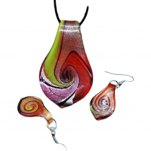 1Set Chinese Ancient Hand-Fired Glass Pendant Earrings Women's Suit Red Yellow Swirl Personality New Fashion Trend