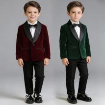 Kinder Ein Jahr alt Geburtstag Smoking Outfits schwarz Eleganz Samt Hochzeiten Anzug für Jungen Gentleman Klavier Performance Kostüm