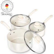 MICHELANGELO 3-teiliges Keramik-Topf-Set 1/2/3QT APEO Kostenloser antihaftbeschichteter TurboTherm-Basis Hitzebeständiger Deckel Küchen-Mehrzweck-Topf