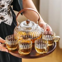 Teeservice aus Borosilikatglas, Teekannen-Set, Teesieb, Kaffee, Teeblatt, Kräuter, 6 Tassen, wärmer, Teekanne, Geschenk, Küchenzubehör, Zuhause