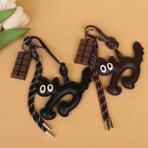 Classic Cute Leather Chocolate Cat Keychain Pendant Lovely Car Key Ring Bag Charm Phone Pendant Trinket Key Ring Accessories