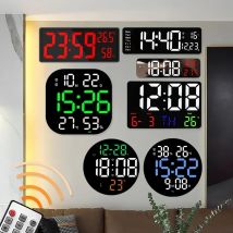 Digitale LED-Wanduhr mit großem Bildschirm, Temperatur- und Datumsanzeige, hängender elektronischer Wecker mit Fernbedienung für Schlafzimmer, Heimdekoration
