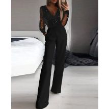 Overall Frauen Elegante Dünne Lange Hosen Einteiliges Outfit V-ausschnitt Party Club Strampler Sommer 2025, Sexy Spitze Gerade Bein Overalls