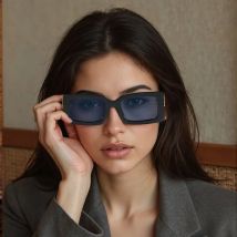 Vintage-Sonnenbrille für Damen, modische Metallkette, Dekoration, quadratische Brille, dunkle Gläser, moderner Stil, Sonnenbrille für Damen