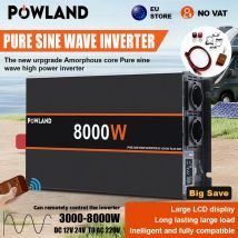 Inversor de onda sinusoidal pura POWLAND 8KW 6KW 5KW 4KW 3KW DC 12V 24V a AC 220V 50Hz convertidor de potencia portátil con control remoto