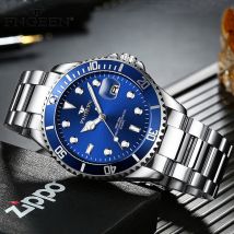 FNGEEN Modische klassische Herren-Quarzuhren, Kalenderanzeige, leuchtender Zeiger, wasserdicht, Edelstahl, hochwertige Uhr