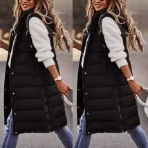 New Women's Fashion Hood Long Coat Vest Autumn Winter Warm Sleeveless Jacket Waistcoat Solid Color Single Breasted Outwear
