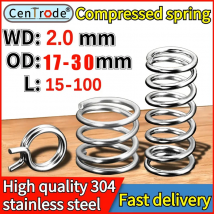 5 Stück Druckfeder aus Edelstahl 304, Drahtdurchmesser 2,0 mm, Außendurchmesser 17–30 mm, Druckfederlänge 15–100 mm