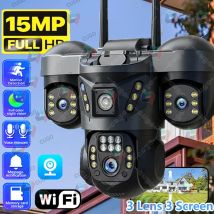 Telecamera IP WIFI 15MP 8K con Zoom 10X, Tripla Lente, Schermo Triplo, PTZ da Esterno, Impermeabile, CCTV con Tracciamento Automatico per Sorveglianza di Sicurezza