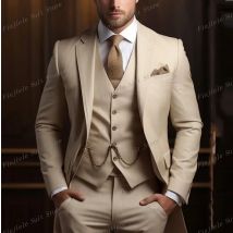 Neue Beige Männer Smoking Bräutigam Trauzeuge Anzug Hochzeit Party Kleid Besondere Anlässe Smoking Jacke Hosen Weste 3-teiliges Set