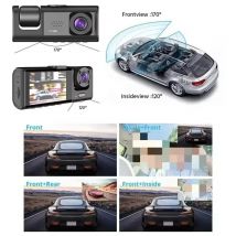 1080P 3 canali DVR per auto HD 2/3 obiettivi all'interno del veicolo Dash CamTelecamera a tre vie DVR Registratore Registratore video Dashcam Videocamera