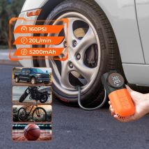 ETENWOLF S1 Compressore d'aria portatile 5200mAh Gonfiatore per pneumatici per auto Pompa da 20 litri/min adatta per auto Motociclette Bici, accessori per auto