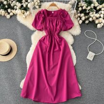 YuooMuoo Frauen Kleid 2025, Neue Mode, Elegante Rüschen Puff Sleeve Lange Party Kleid Koreanische Dame Streetwear Outfits Sommer Kleider
