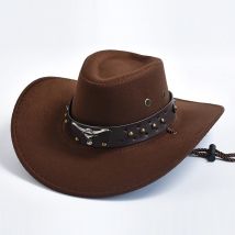 Cappelli da cowboy occidentali in pelle scamosciata artificiale Cappello da cowboy jazz da cowgirl vintage con bordo grande Cappello da cosplay per feste